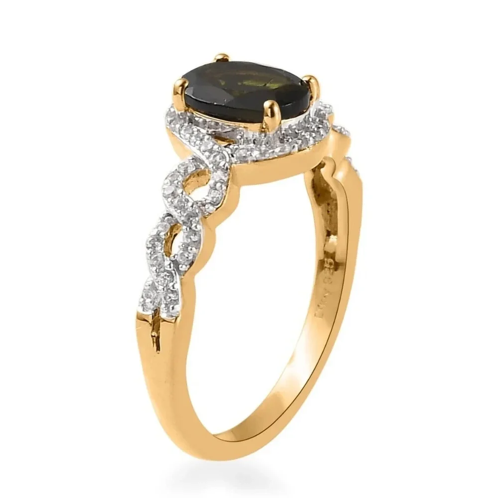 Chrome Tourmaline & White Ziron Halo Enfinity Style Ring.